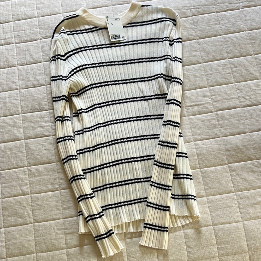 H&M Striped Ribbed Knit Top